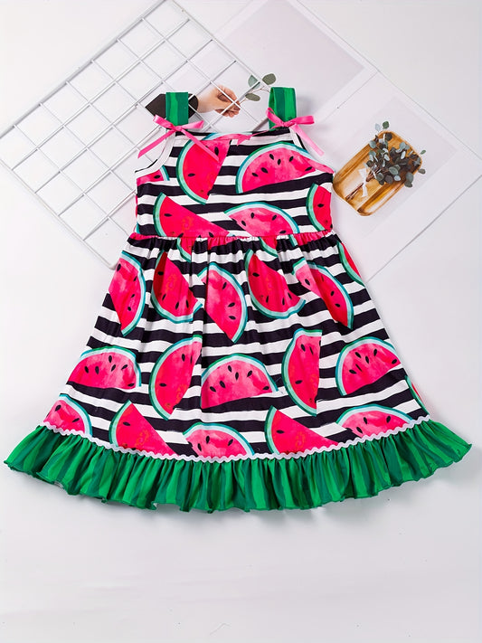 Watermelon Print Thin Strap Dress for Toddler Girls