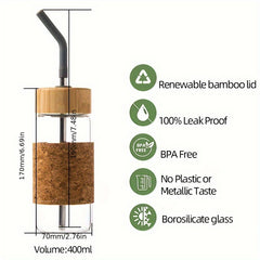 400ml Reusable Glass Water Cup with Straw and Cork Sleeve