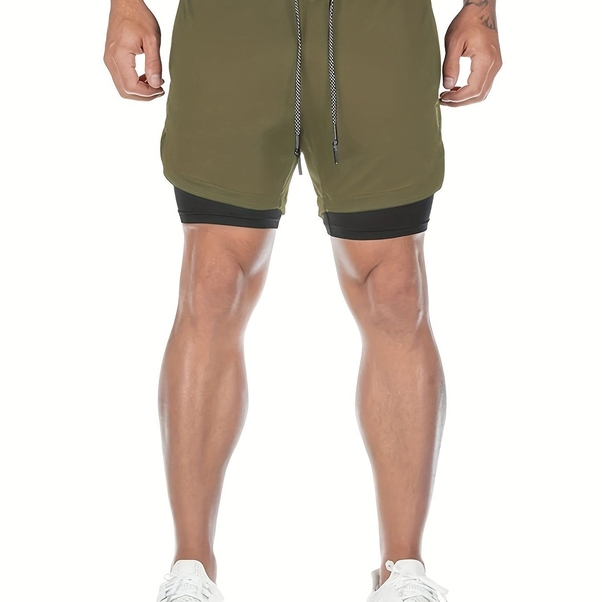 Men's 2 In 1 Quick Dry Running Shorts Above Knees Double Layer With Pockets