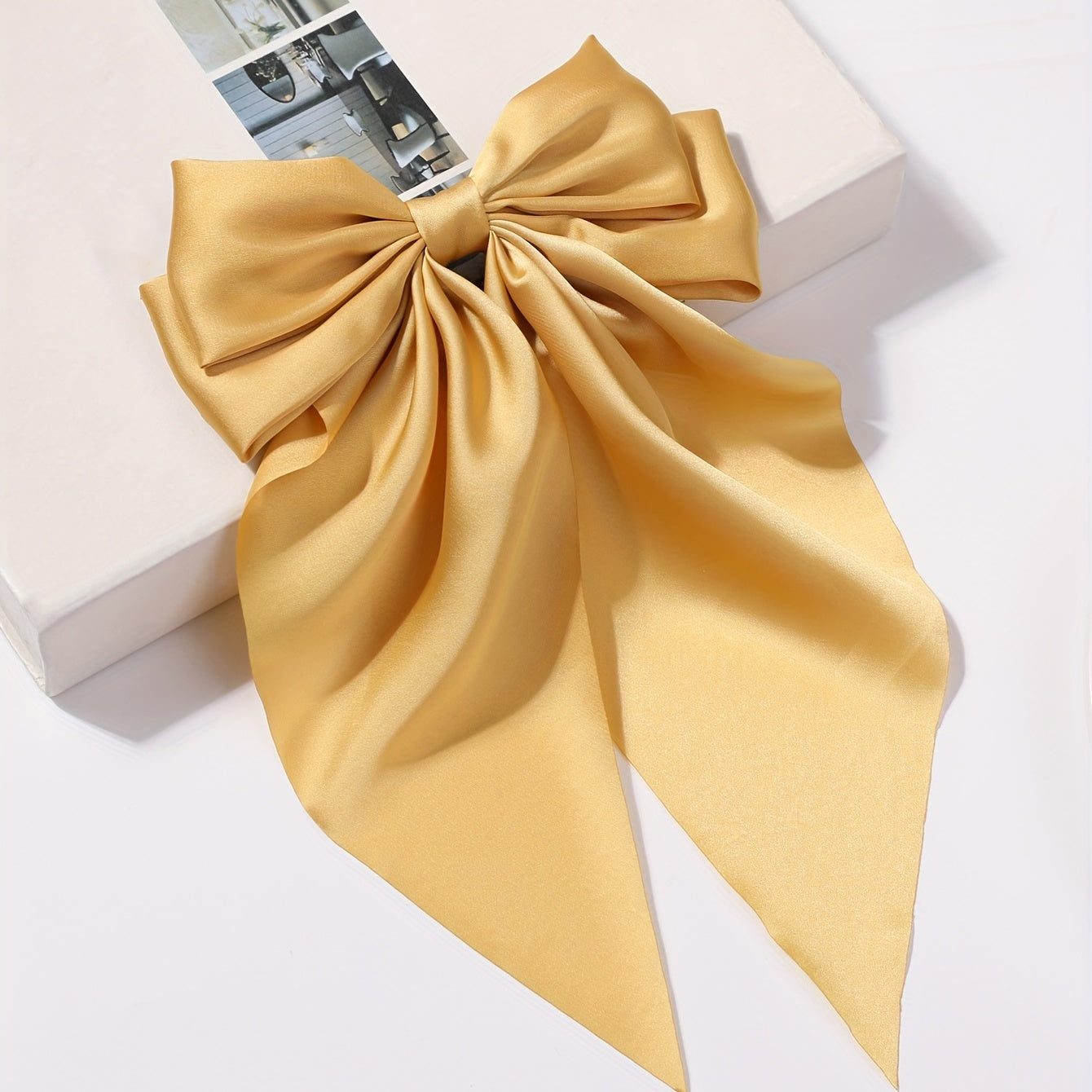 Ginger Yellow Bow Barrette Satin Scarf Hair Clip for Women Girls