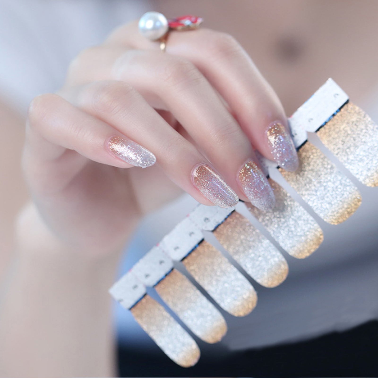 Gradient Glitter Nail Powder Vinyls Nail Stencil Set