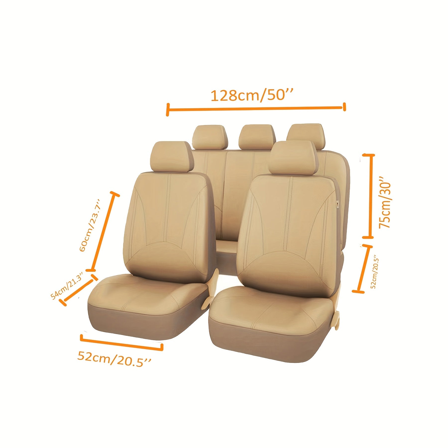 9pcs Beige PVC Car Seat Covers Breathable Punching