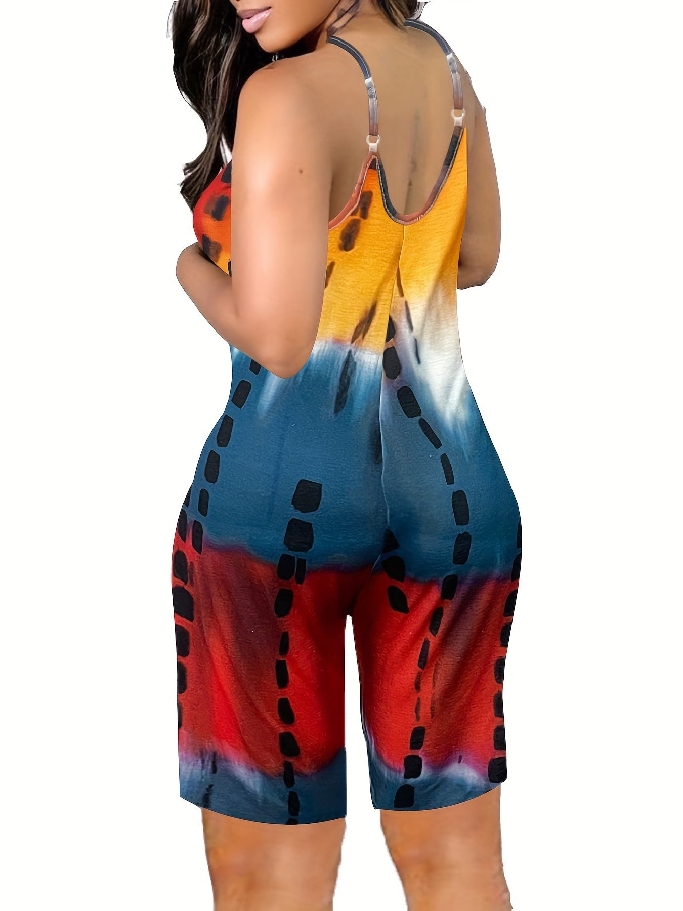 Tie Dye Dual Pockets Romper Jumpsuit Casual Sleeveless Comfy