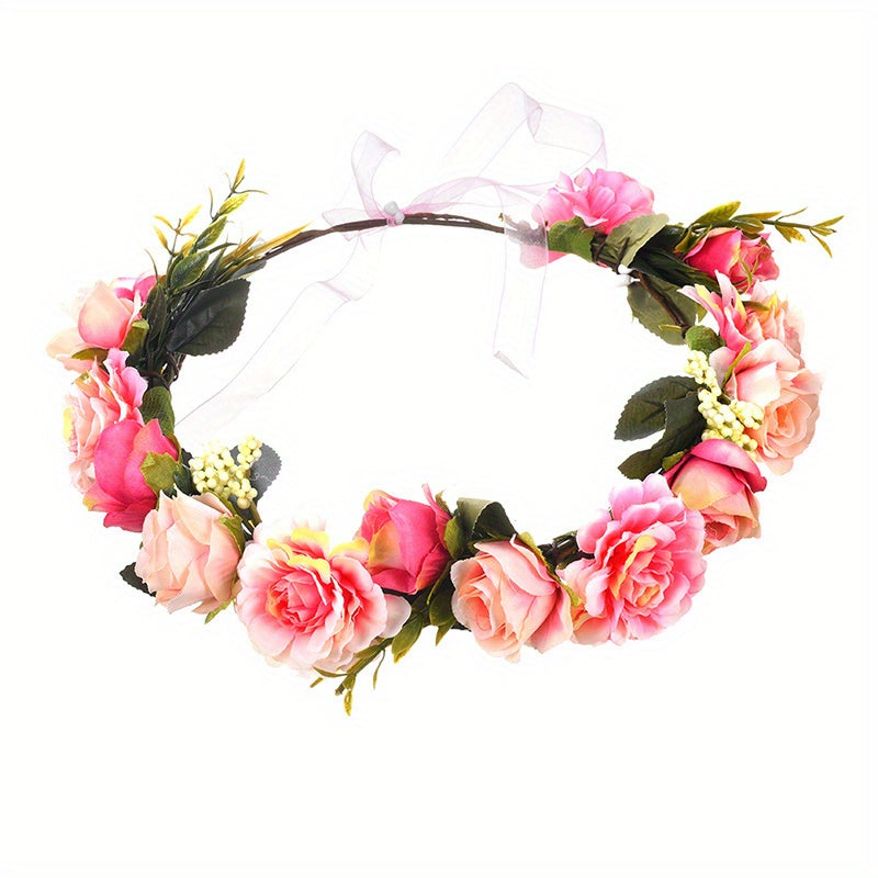 Simulation Flower Headband Wreath Floral Hair Band for Wedding Festivals