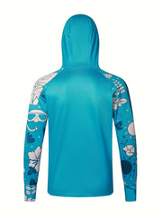 Men's Raglan Sleeve Fish Pattern Jacket Anti UV Sun Protection Fishing Hoodie