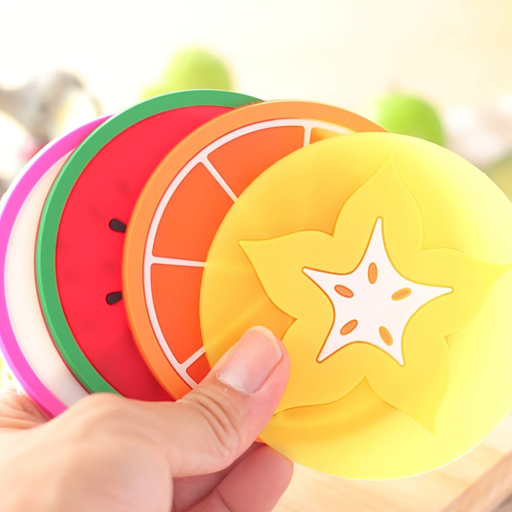 7pcs Silicone Fruit Coasters for Kitchen Patio Bar Heat Insulation Drink Cup Mat