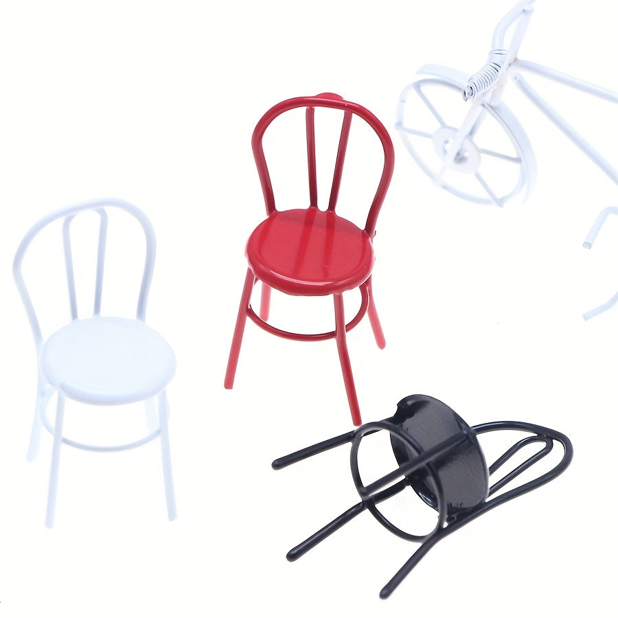 Mini Metal Backrest Stool Dollhouse Decor Gift