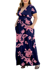  Short Sleeve V-neck Maxi Dress for Women