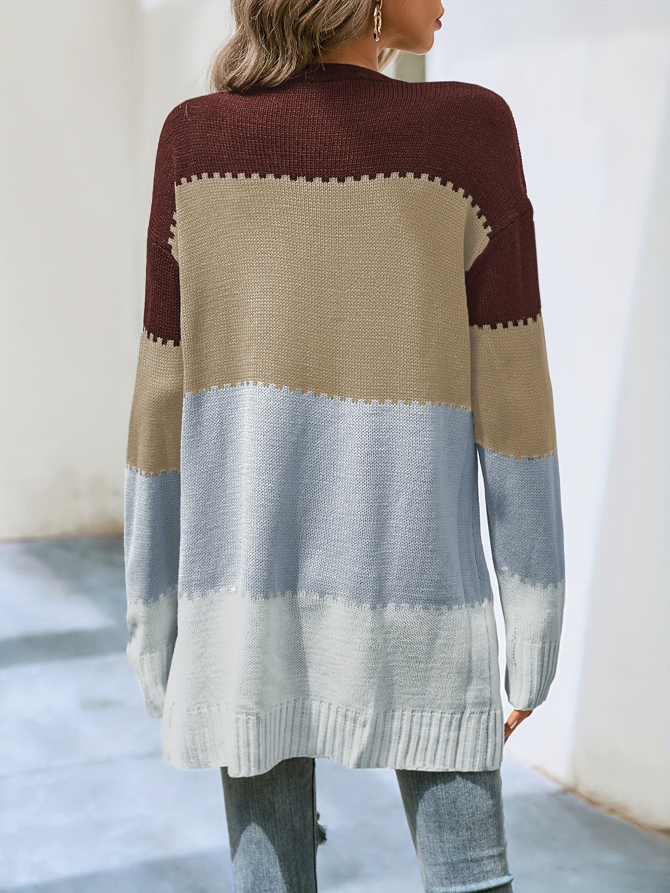 Striped Block Cardigans V Neck Loose