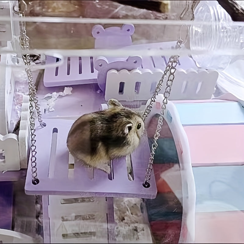 Adorable Hamster Wooden Swing Toy for Pet Fun