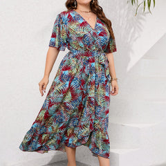  Tropical Print Maxi Wrap Dress With Belt