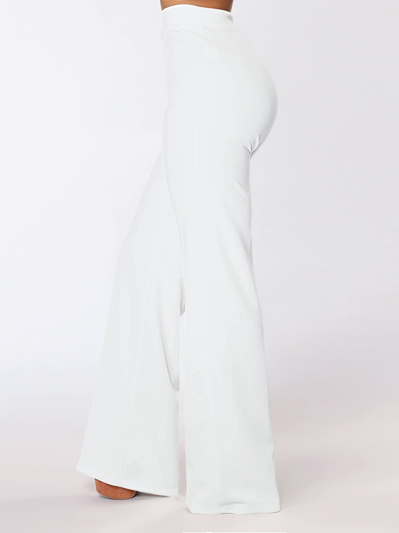  High Rise Flared Leg Pants Solid Medium Stretch Casual Pants