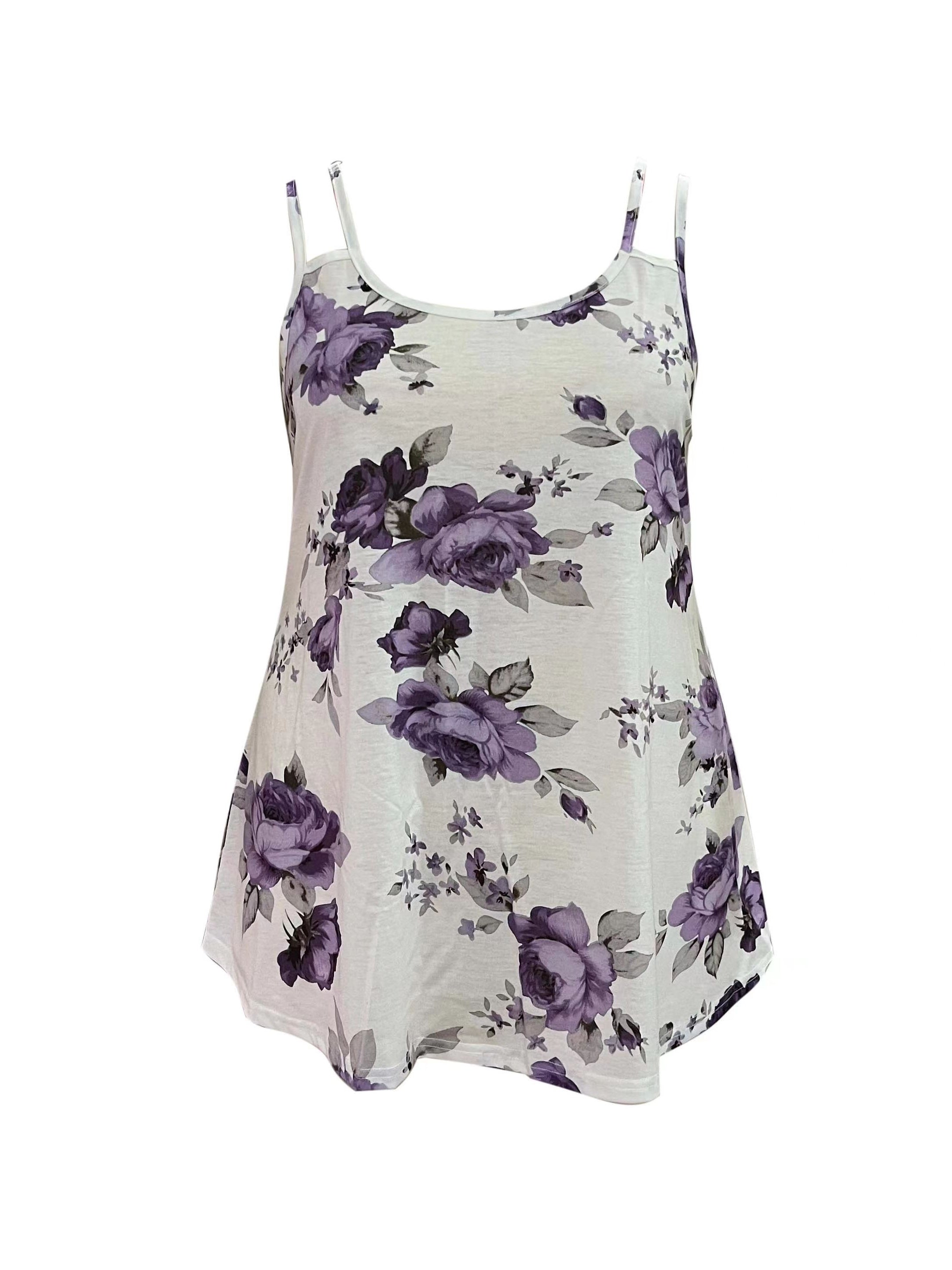  Floral Print Round Neck Tank Top