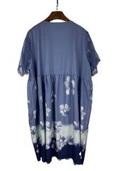  Casual Dress Women's Plus Floral Print Contrast Panel Dress
