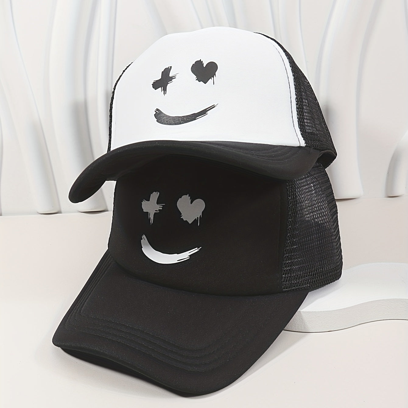 Smiling Face Hip Hop Couple Trucker Hats Baseball Cap Mesh Sunscreen Dad Hat