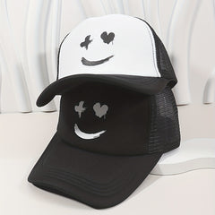 Smiling Face Hip Hop Couple Trucker Hats Baseball Cap Mesh Sunscreen Dad Hat