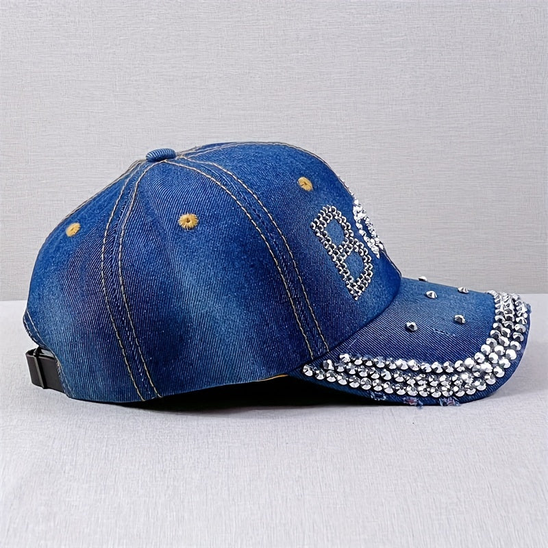 Rhinestone BABY Baseball Cap Denim Washed Distressed Dad Hat