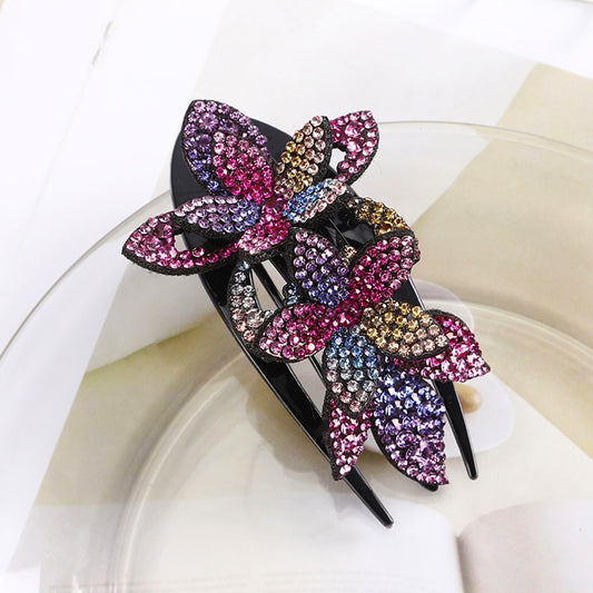 Rhinestone Double Flower Hair Clip Hair Ornament Women Hair Claw
