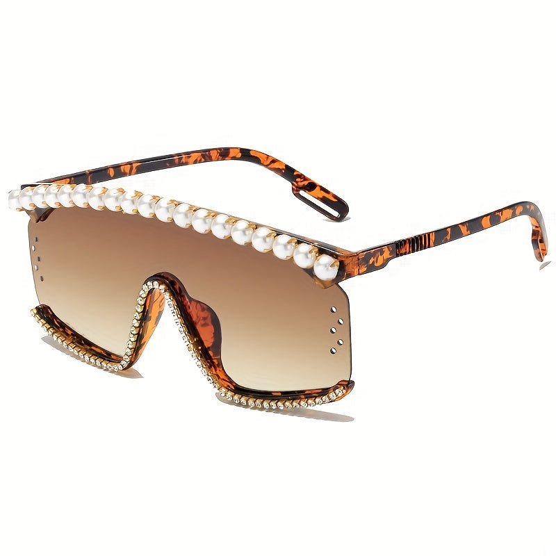 Y2K Faux Pearl Eyebrow Sunglasses Gradient Shield Glasses UV400