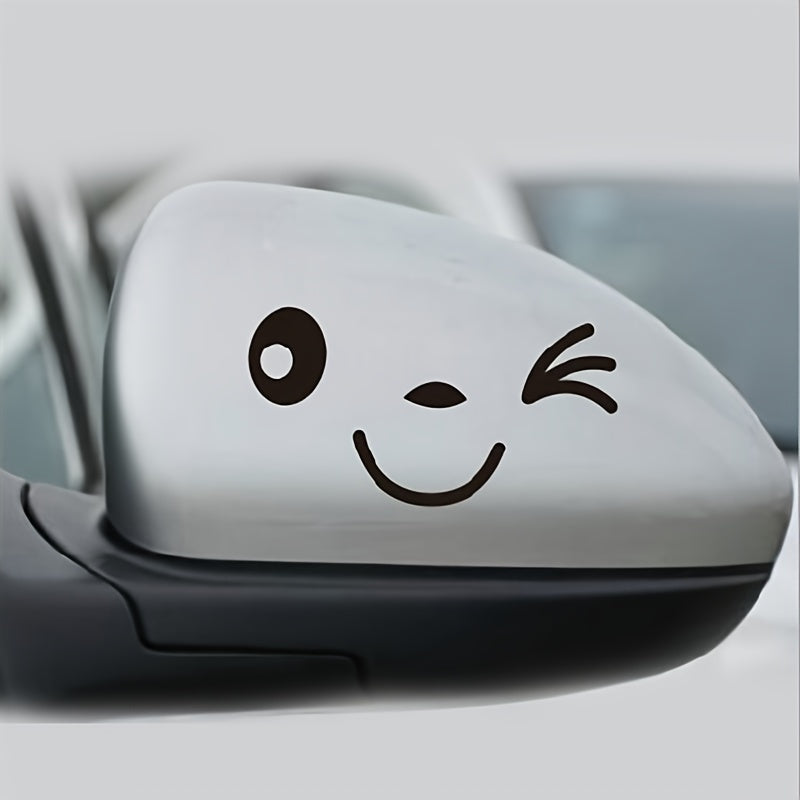 2pcs Cartoon Happy Face Car Stickers Rearview Mirror Decals