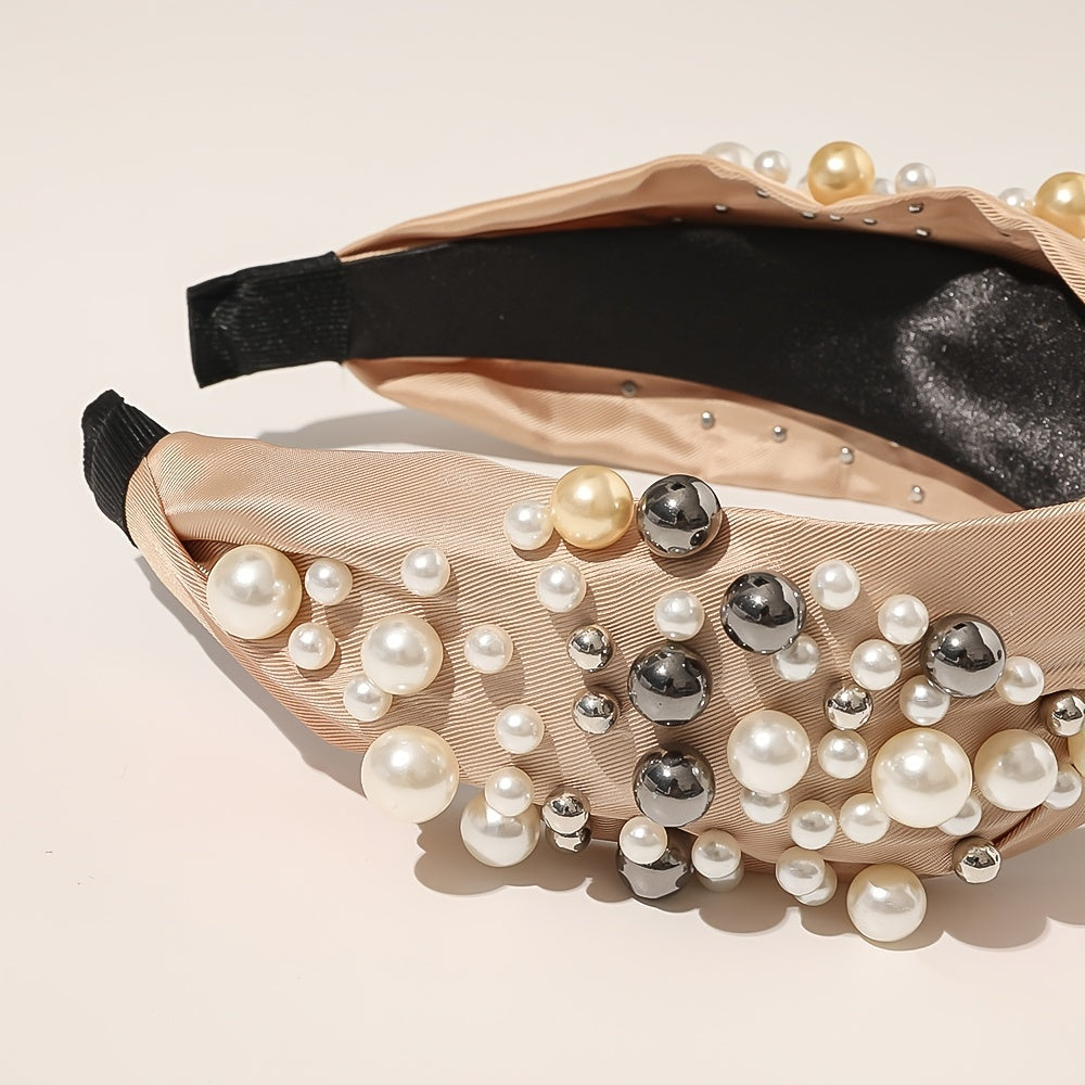Faux Pearl Headband for Women Top Knotted Hair Accessories