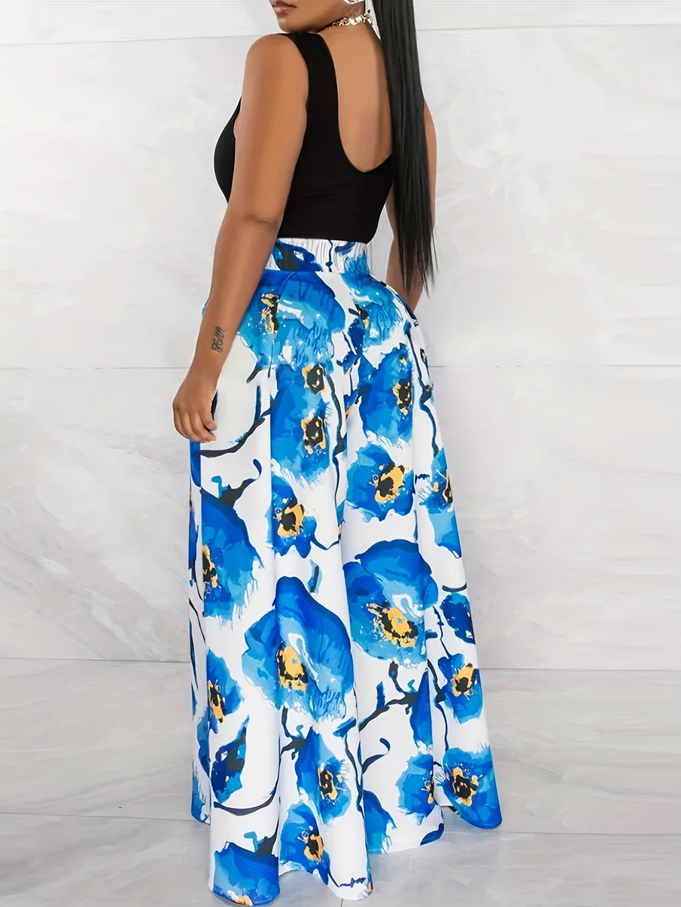 Floral Print High Rise Wide Leg Pants With Pockets