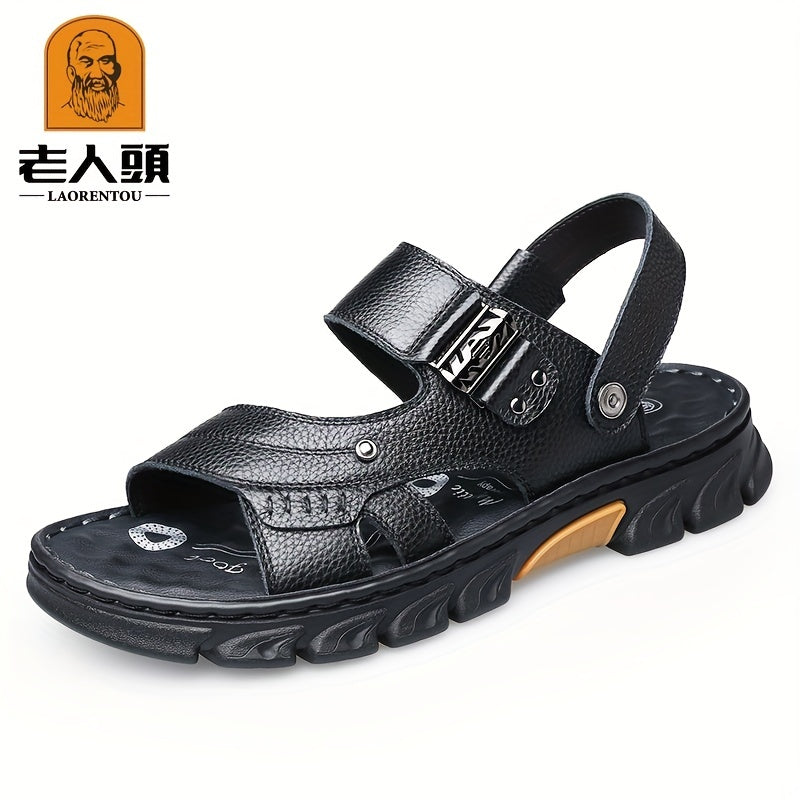 LAORENTOU Men's Leather Non Slip Sandals Comfy Beach Shoes