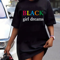  Colorful Letter Print Round Neck Tee Dress