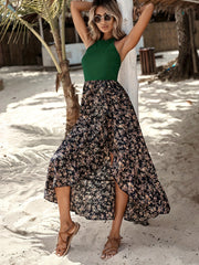Floral Print Halter Neck Dress Sexy Backless Halter Dress Spring Summer