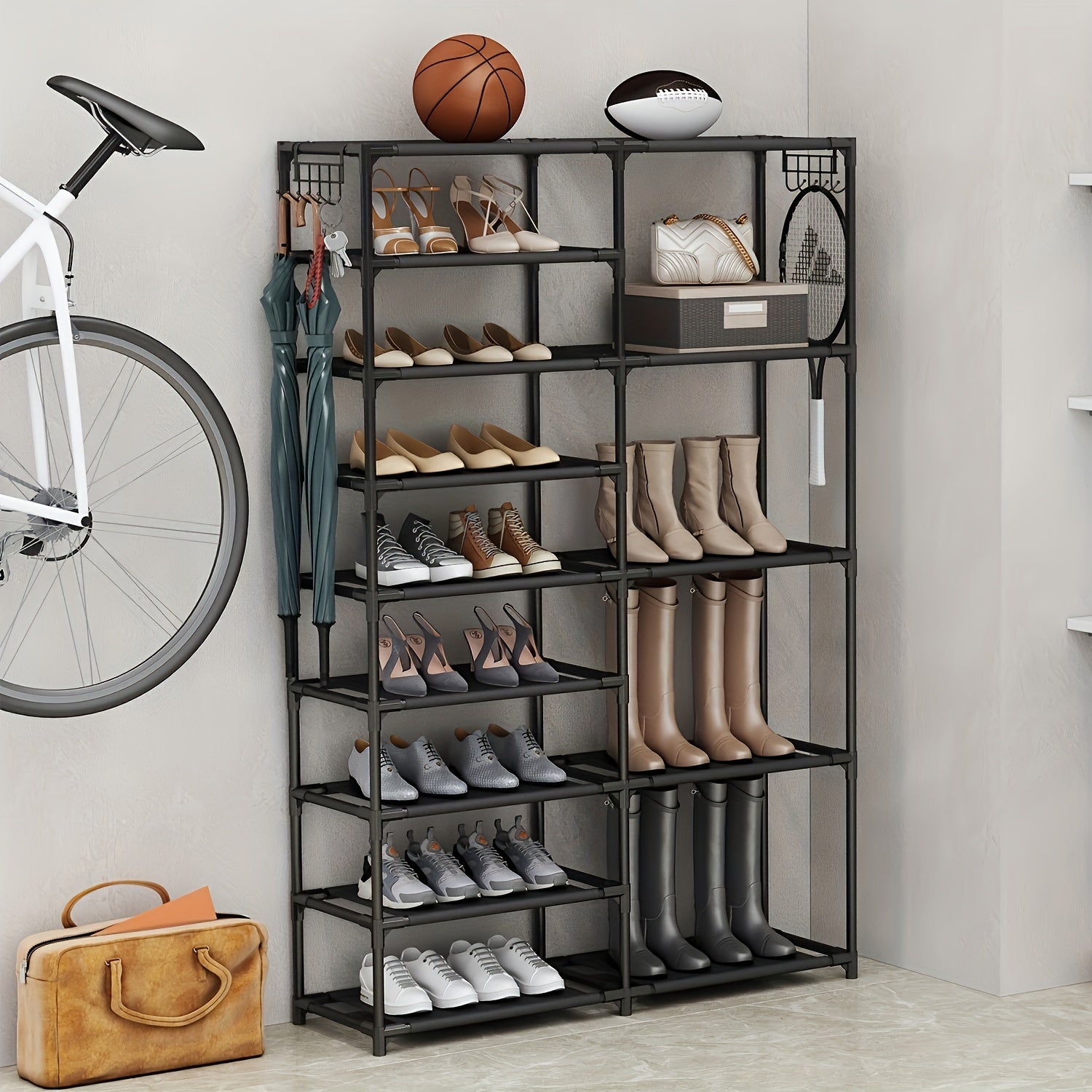 9 Tier Tall Shoe Rack Vertical Standing Shoe Rack Heavy Duty Boot Rack