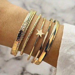 Hip Hop Style Stackable Bangle Bracelet Set For Women