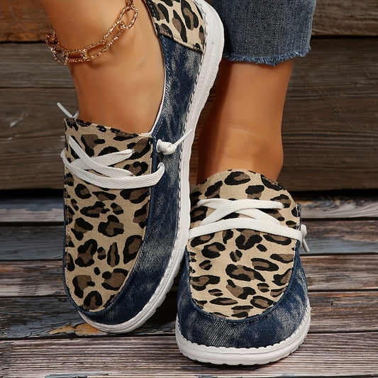 Leopard Printed Slip On Sneakers Lightweight Round Toe Outdoor Shoes