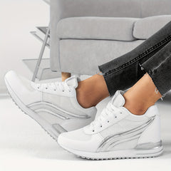 Women's Mesh Sneakers Lace Up Platform Shoes Comfortable Wedge Heels
