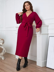  Long Sleeve Slim Fit Maxi Dress Women's Plus Dress