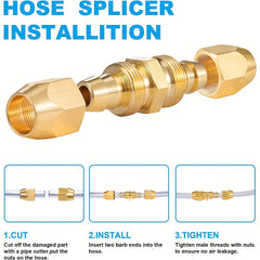 Solid Brass Air Hose Splicer 1/4" 3/8" ID Hose Repair Fitting