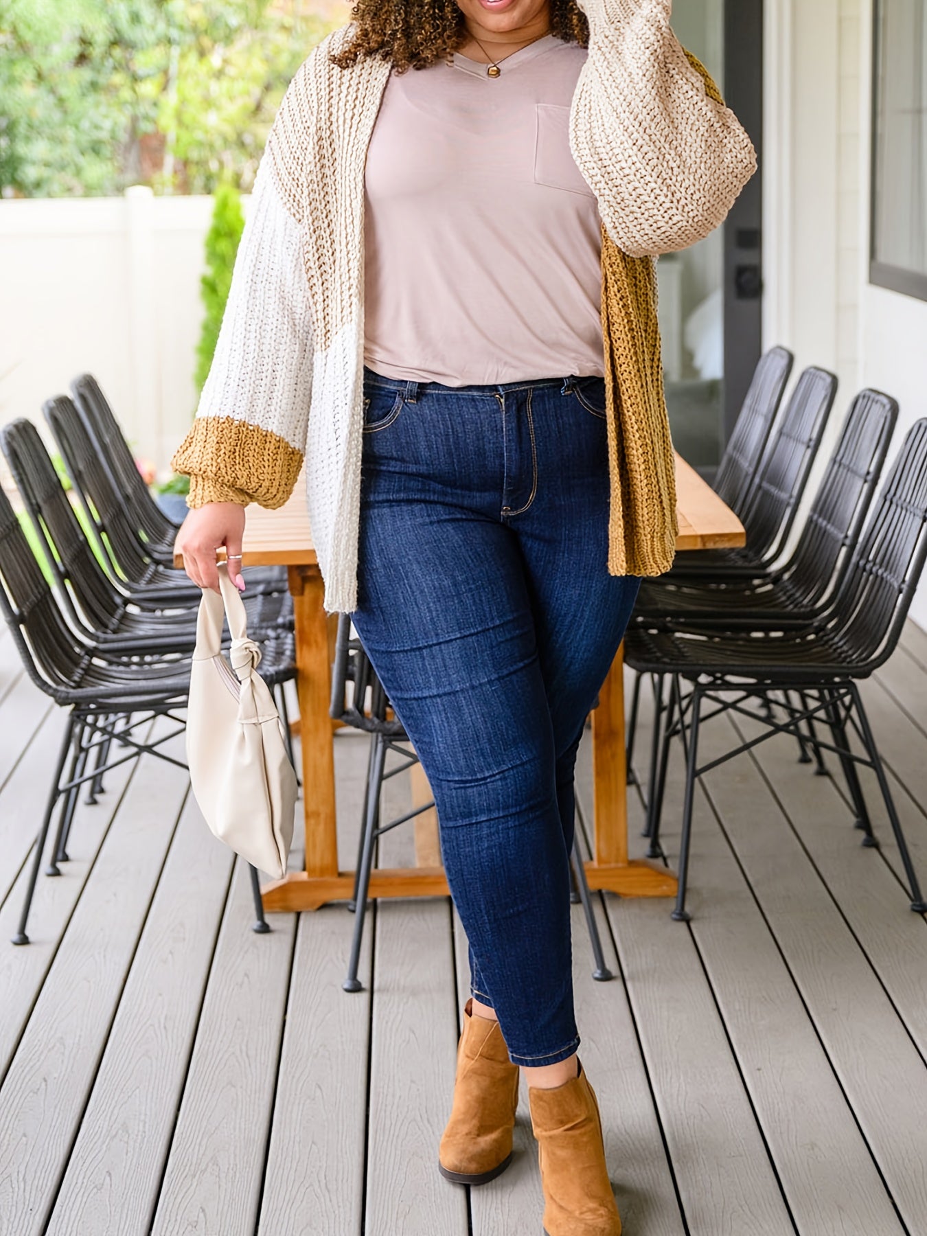  Colorblock Jacquard Long Sleeve Knit Cardigan