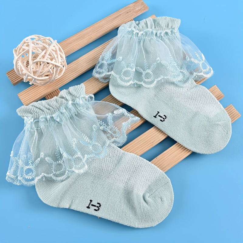 6 Pairs Girls Lace Ruffled Knit Crew Socks for Autumn and Spring