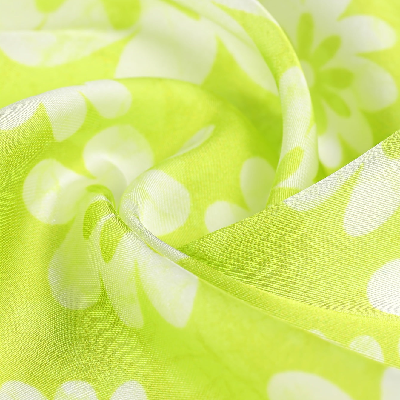 Green Silk Square Flower Print Scarf Head Band