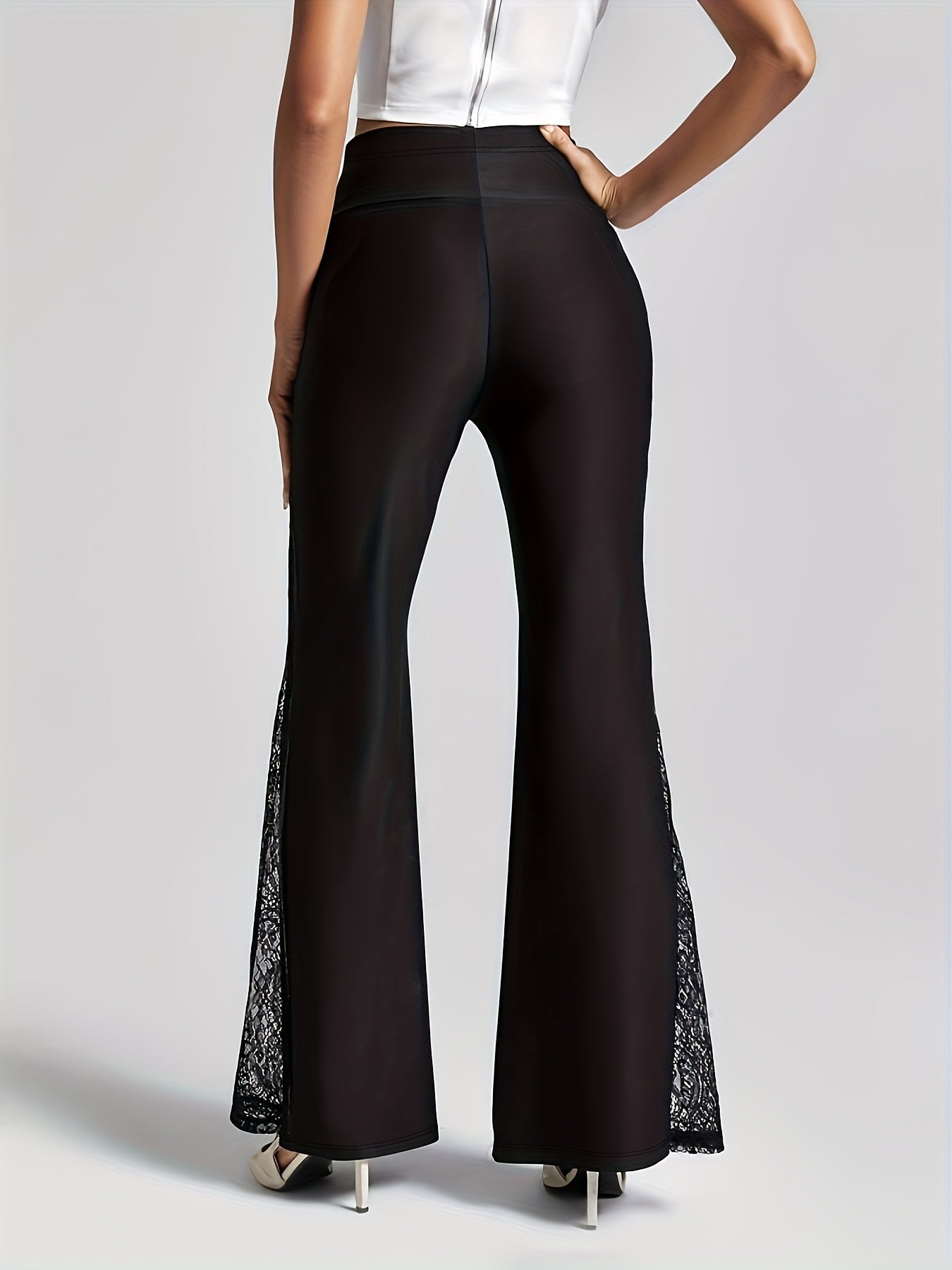  Lace Waist High Rise Flared Leg Trousers