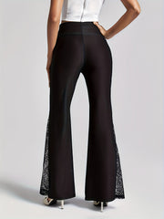  Lace Waist High Rise Flared Leg Trousers