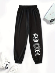 Vintage Sun Moon Graphic Sweatpants For Girls High Waisted
