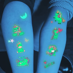 15 Unicorn Glow in Dark Tattoos Waterproof Stickers for Kids