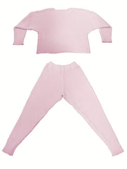  Solid Batwing Sleeve Sweater 2pcs Set