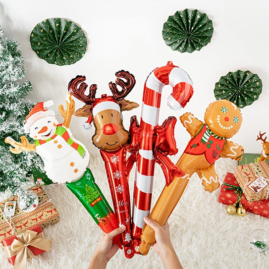 7 Pieces 24" Christmas Inflatable Stick Candy Cane Elk Snow Balloon Santa Decor