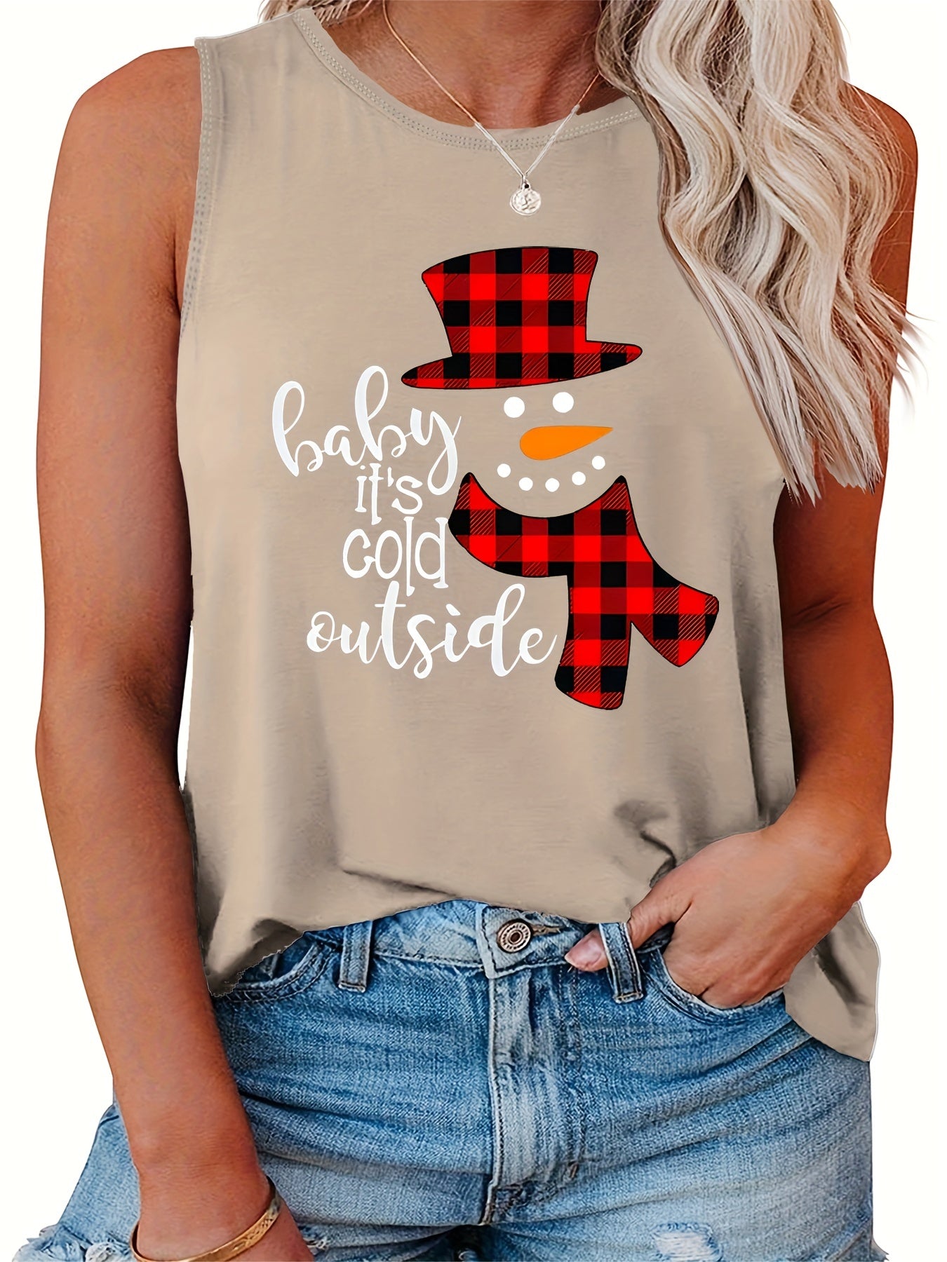  Christmas Casual Tank Top Women's Plus Graphic & Slogan Print