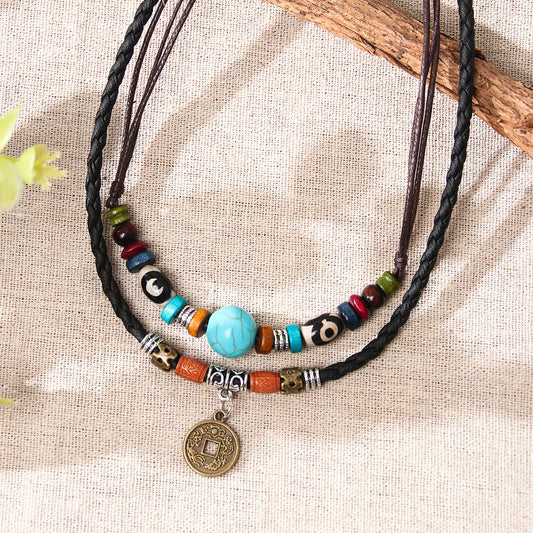 Boho Turquoise PU Leather Coin Necklace Party Favors