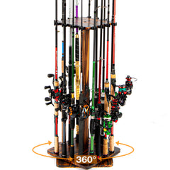 360u00b0 Rotating Fishing Rod Holder Rack, Holds 16 Rods, Vertical Storage