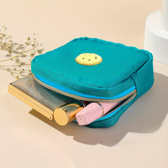 Preppy Makeup Pouch Smiley Face Patch Dark Grey