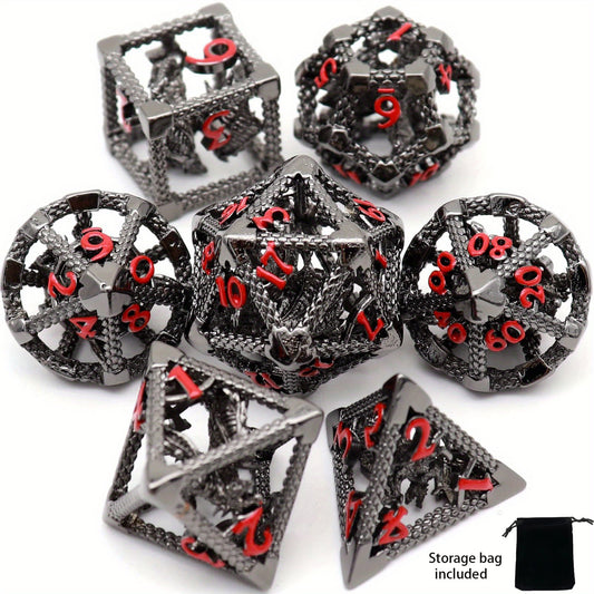 7pcs Antique Copper Flying Dragon Dice Set with Dice Storage Bag
