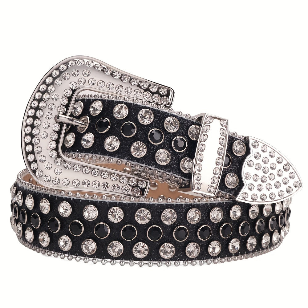 Men's Rhinestone Western Belt Rivet PU Leather Strap